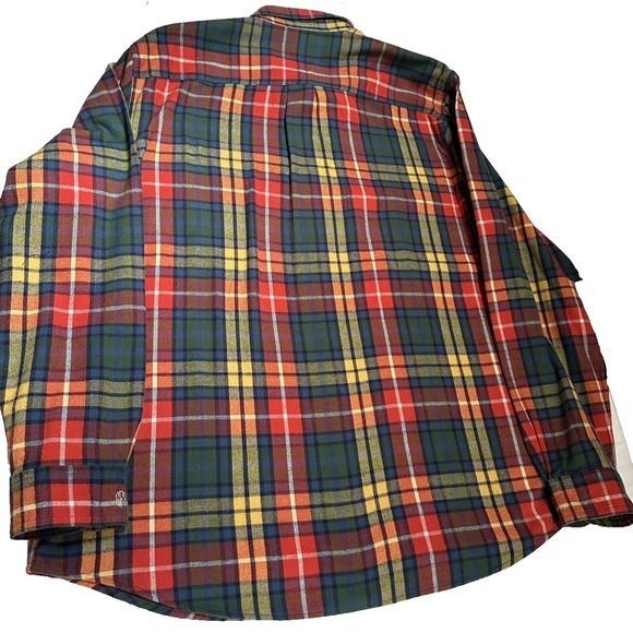LL Bean Flannel Shirt Mens 228061, Red Blue Yellow Button Down LARGE - Picture 9 of 10